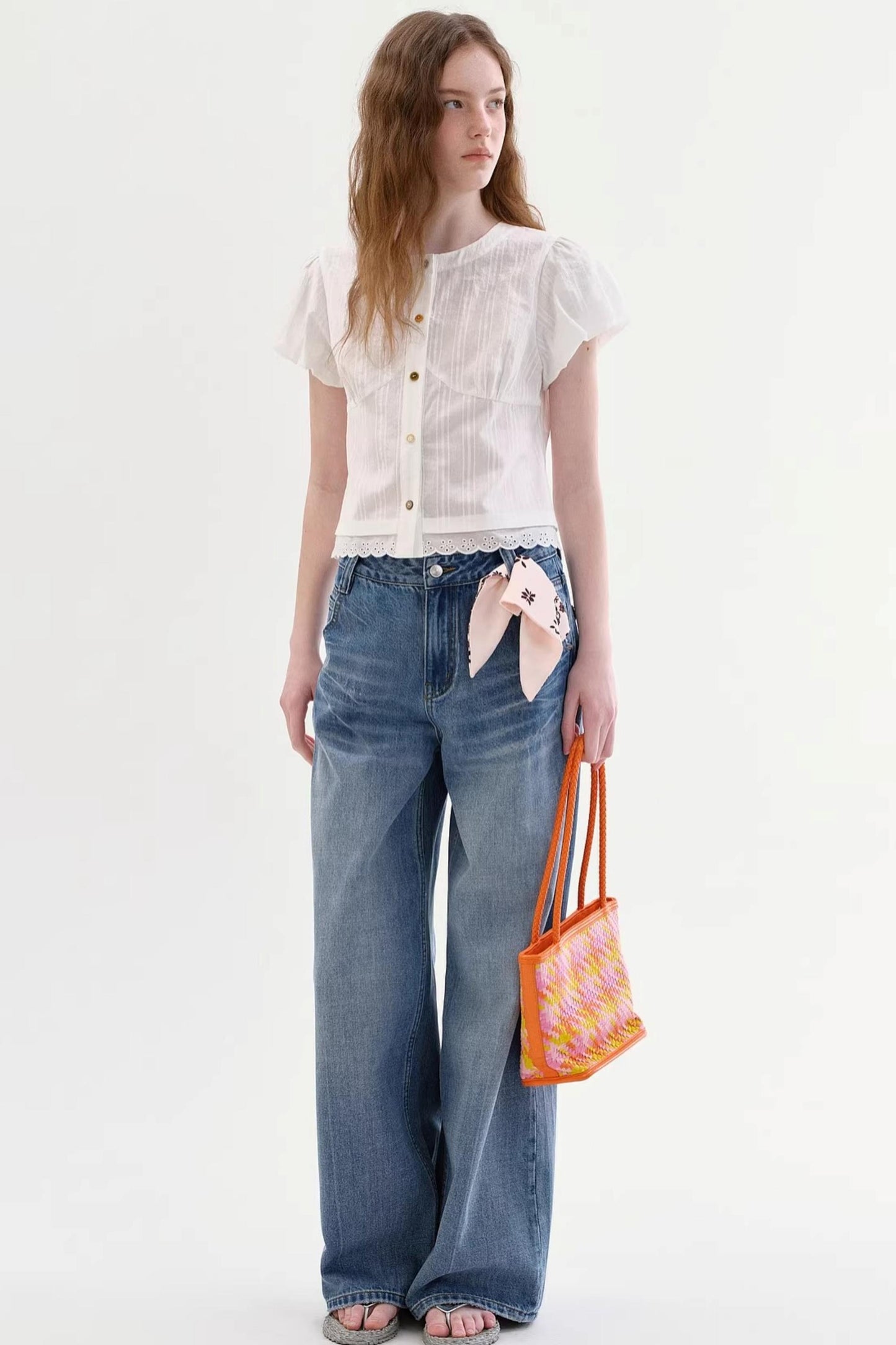 Retro Diagonal Pocket Denim Pants