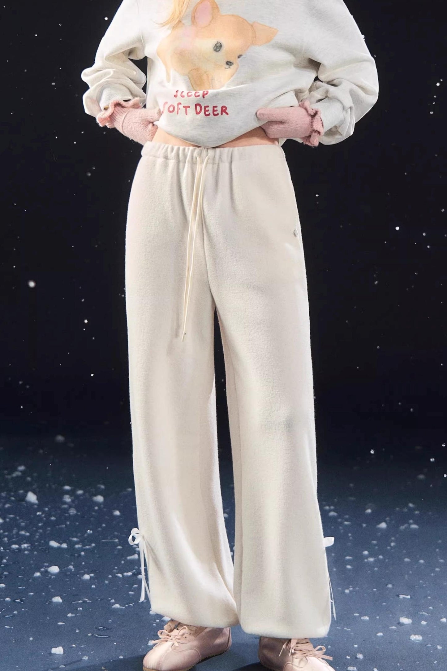 Velvet-Feel Cuffed Lantern Casual Pants