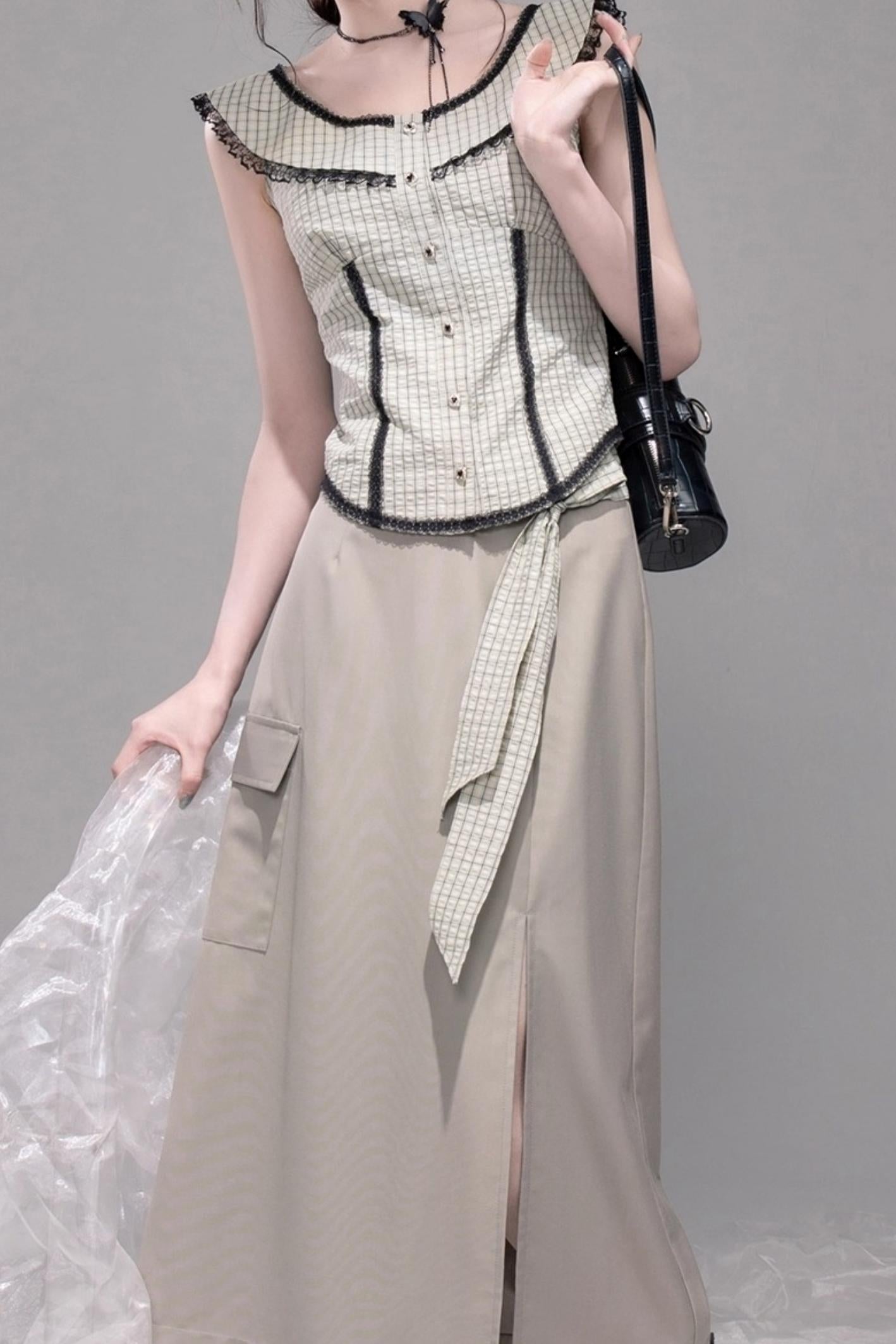 City Light Grey Slit Skirt