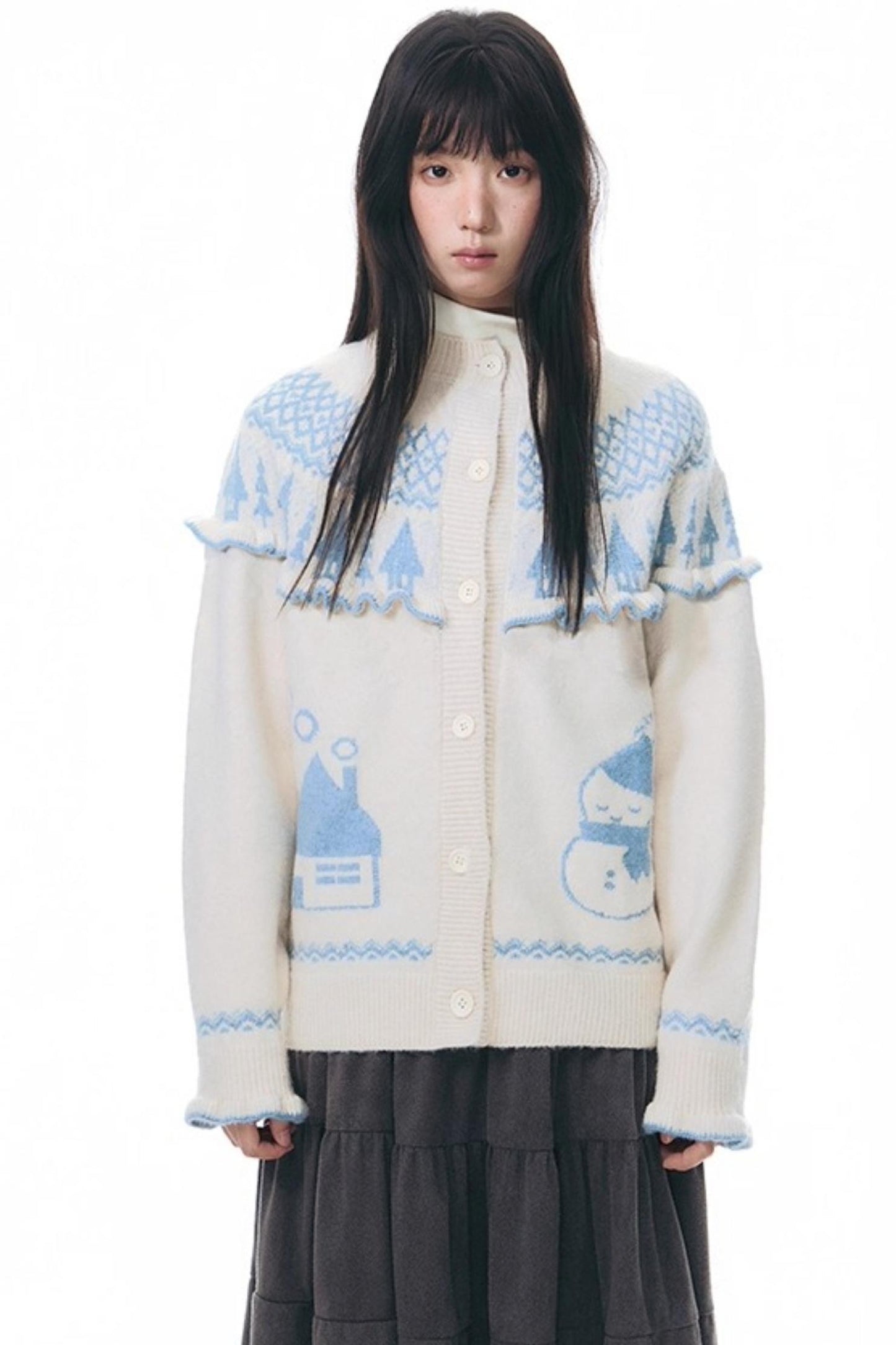 Jacquard-Winterpullover-Set-up mit Schneeansicht