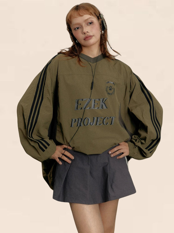 Striped Sleeve V-Neck Long Sleeve Top