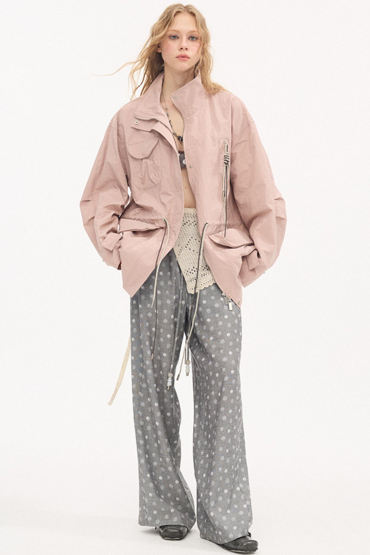 Twisted Pocket Stand Collar Jacket