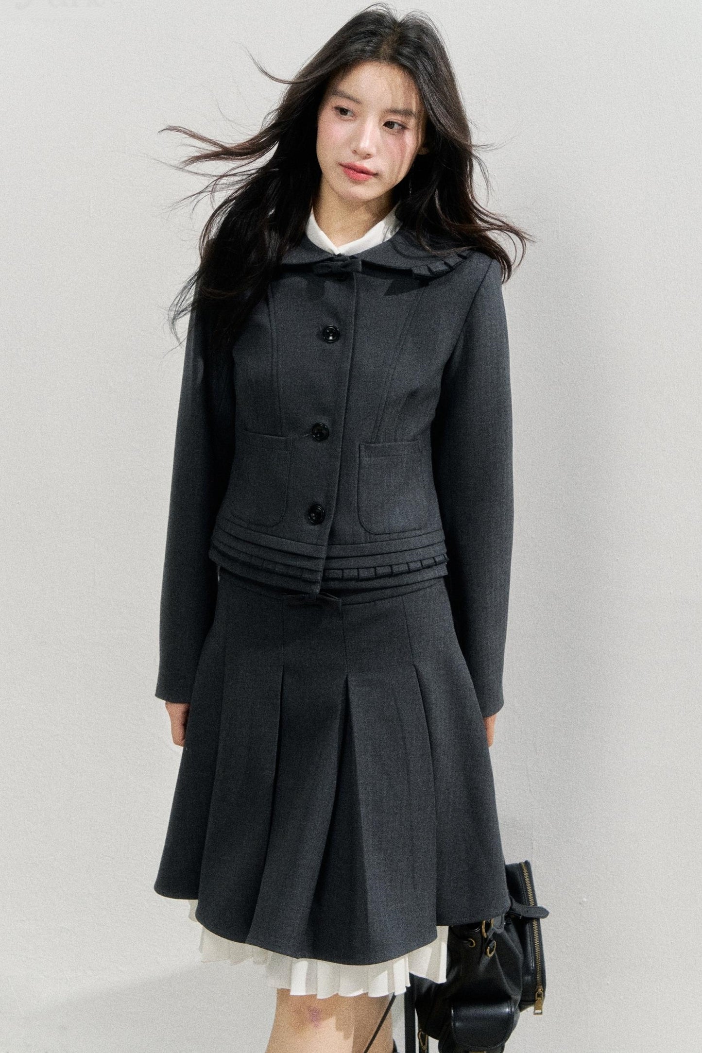 Lead Grey Preppy Blazer Skirt Set-Up