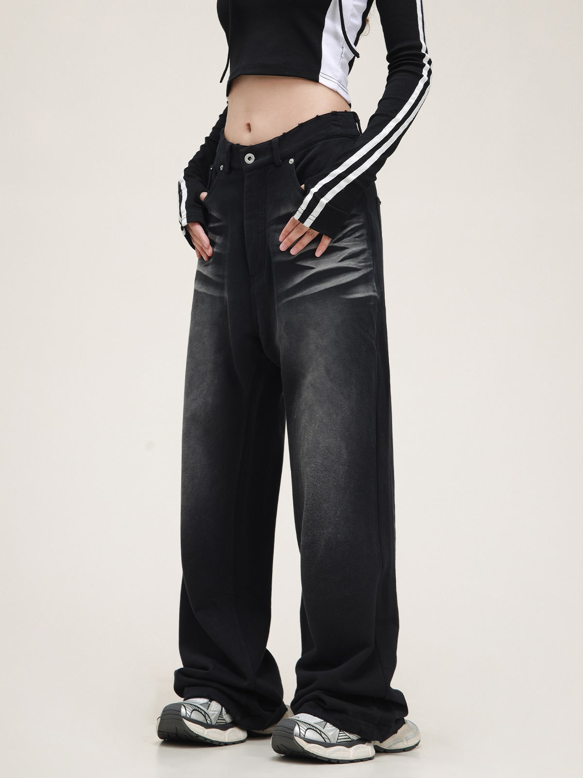 American retro imitation denim hip-hop sweatpants