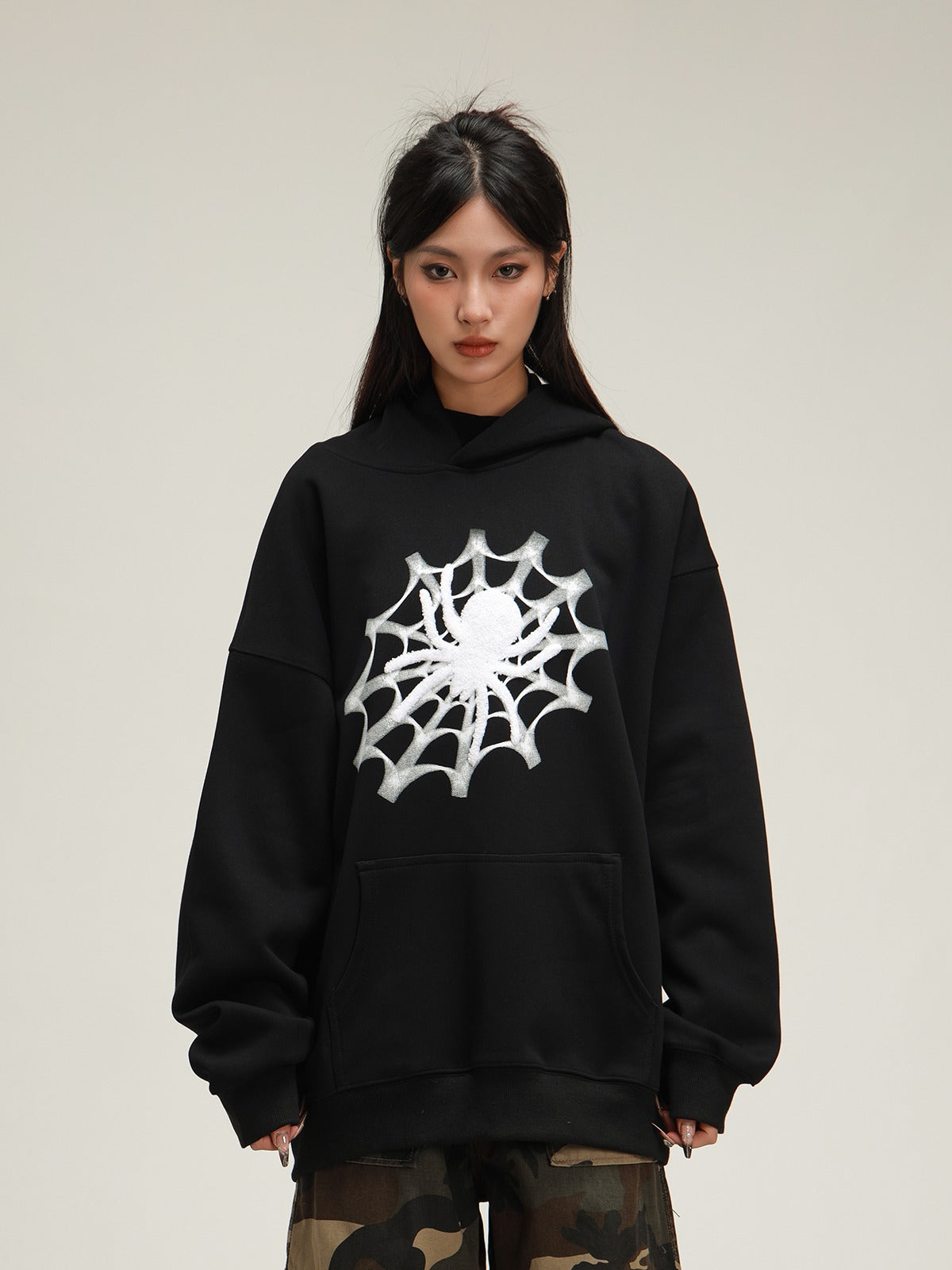 American Spider Print Hooded Sweatshirt Coat