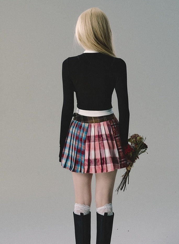 Check A-line pleated Skirt