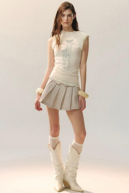 Starry Embroidered Pleated Skirt