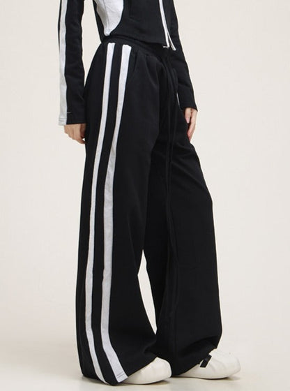 American Striped Stand Collar Jacket Pants Set-up