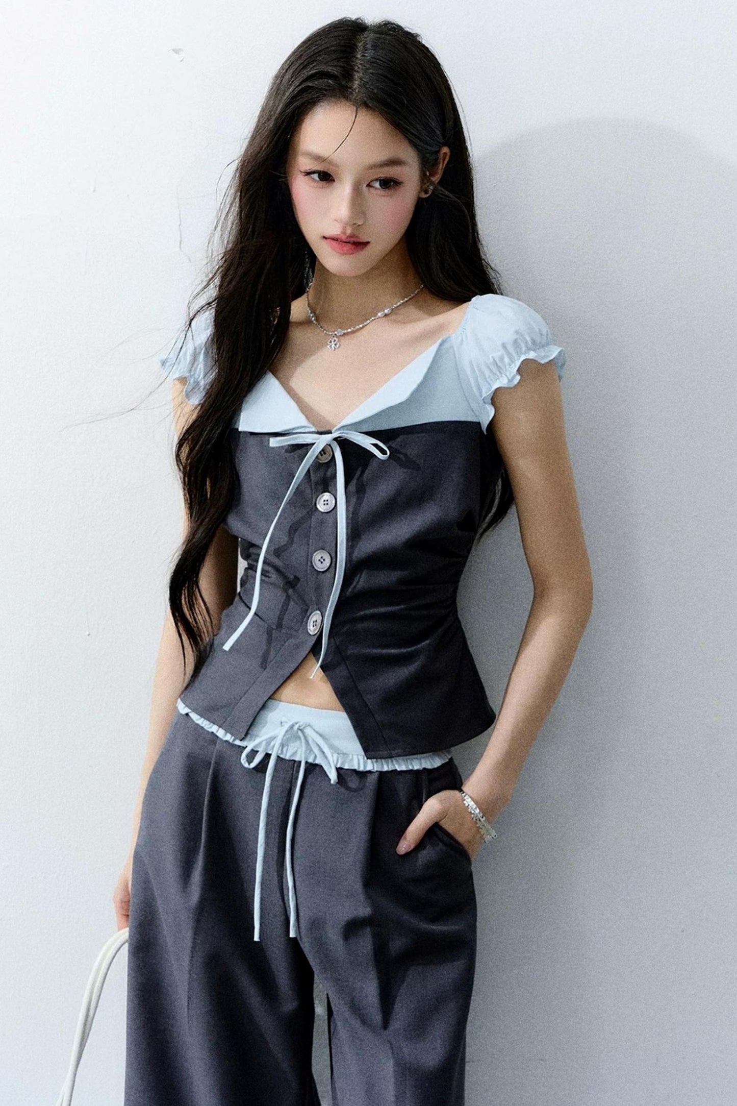 Color-Block Patchwork Top and Pants Set-Up