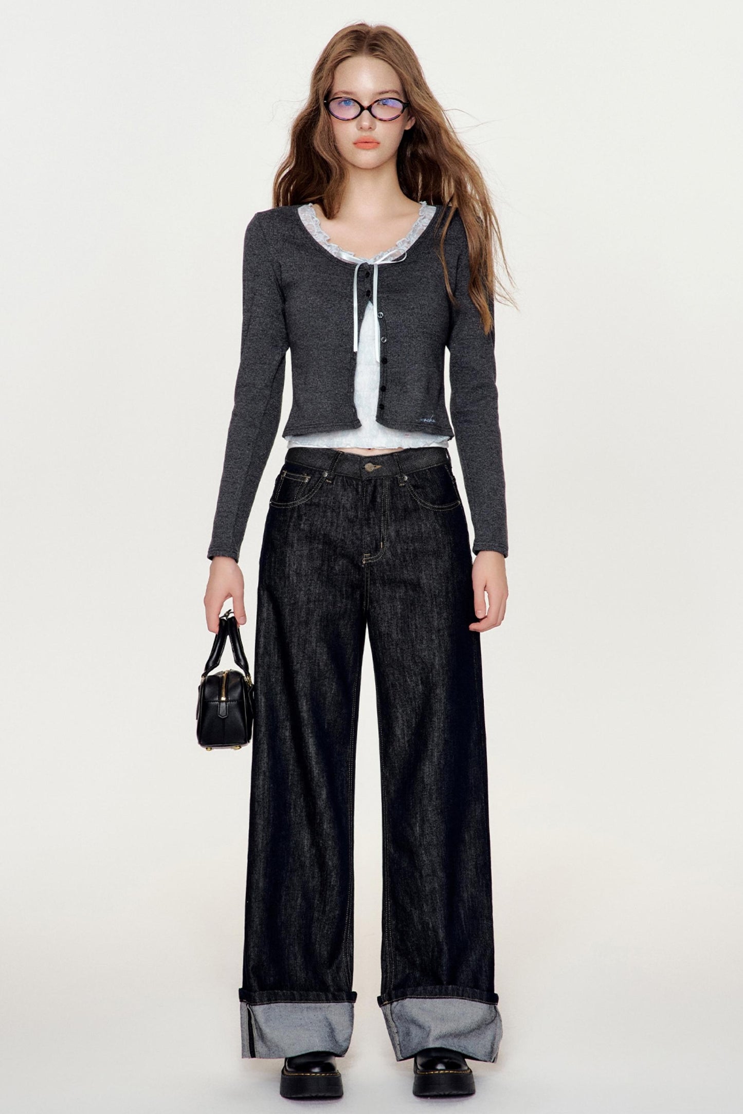 Lace-Trimmed Color Block Cardigan