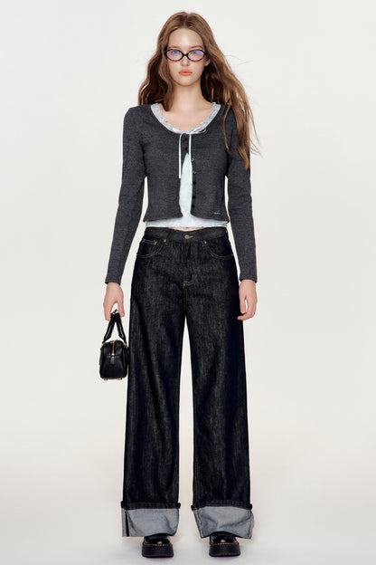 Lace-Trimmed Color Block Cardigan