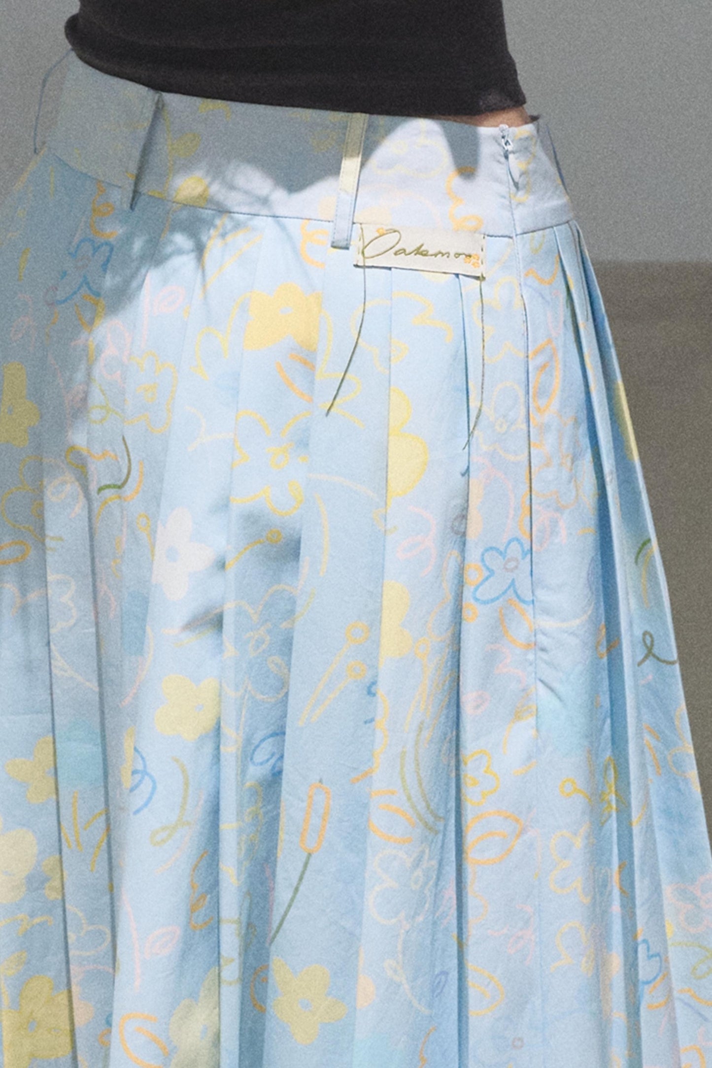 Running Waves Cotton Poplin Pleated Midi Skirt