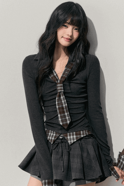 Plaid V-Neck Winter Top