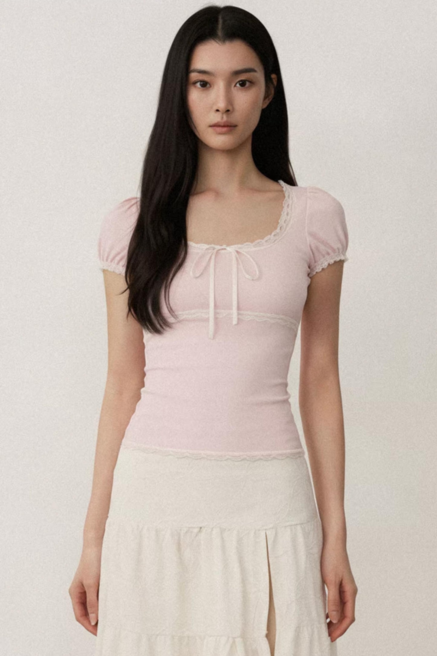 Pink Lace Puff Sleeve Top