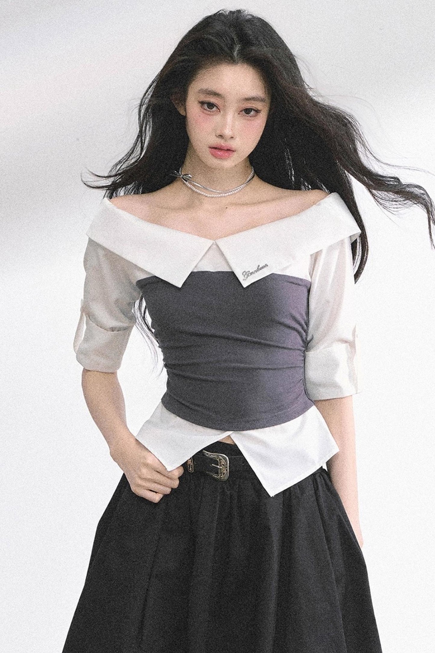 Gray Sugar Striped Short-Sleeved Shirt