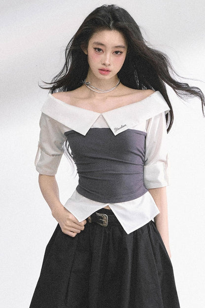 Gray Sugar Striped Short-Sleeved Shirt