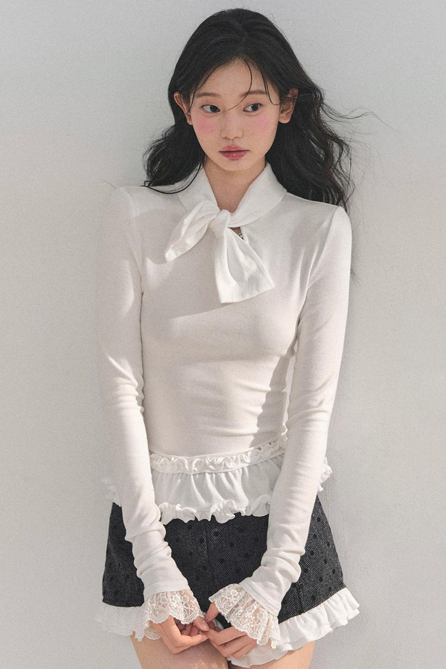 Ruffled Lace Bow Top