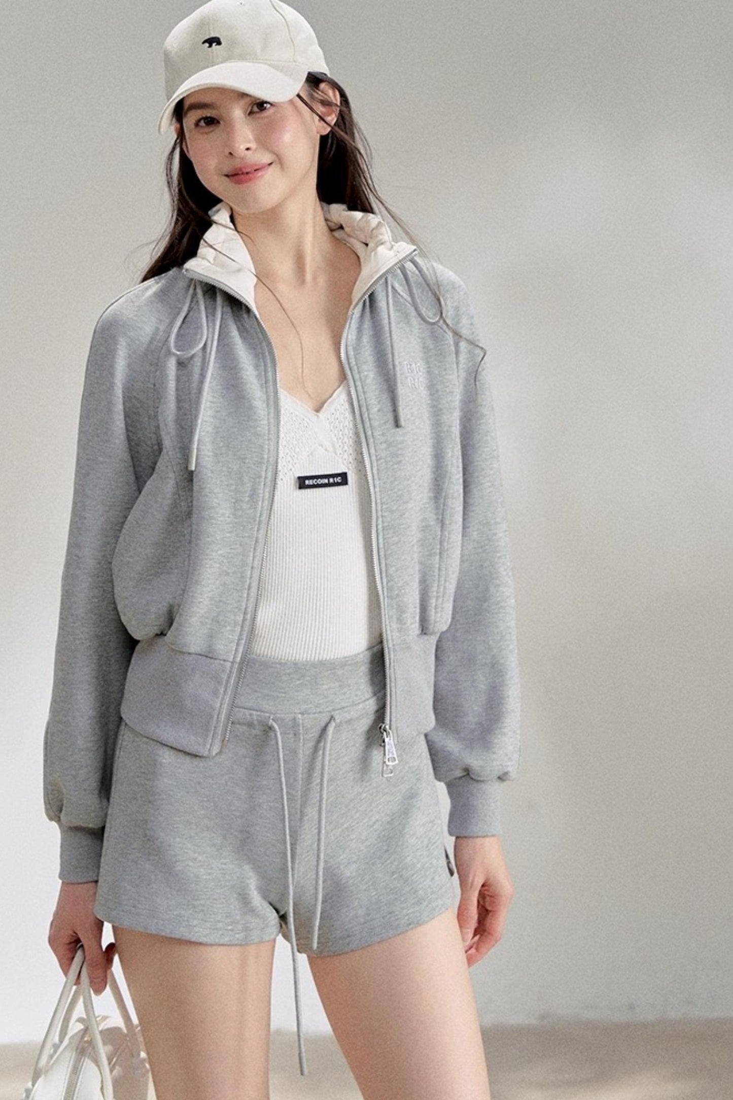 Textured White V-Neck Knitted Suspender Top