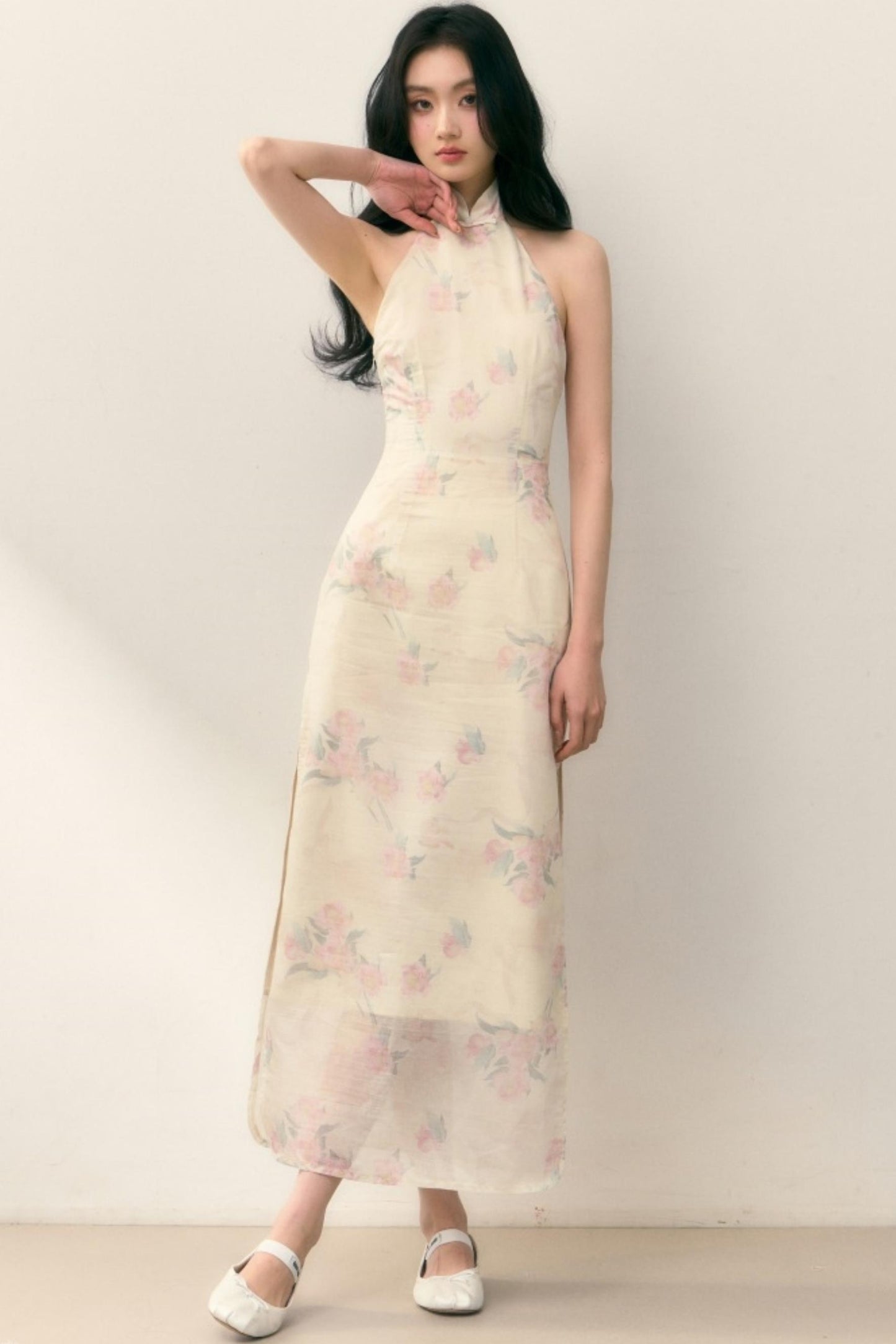 Pastel Lotus Neck-Tie Oriental Dress