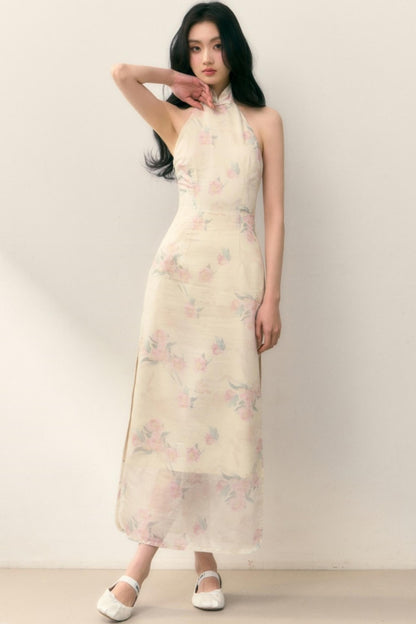 Pastel Lotus Neck-Tie Oriental Dress