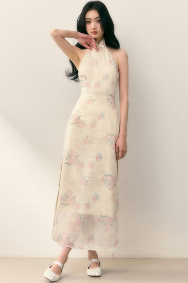 Pastel Lotus Neck-Tie Oriental Dress