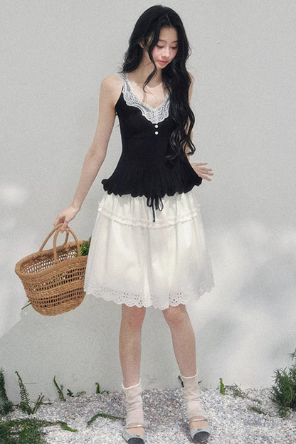 Lace Trim Camisole Cardigan Set-Up