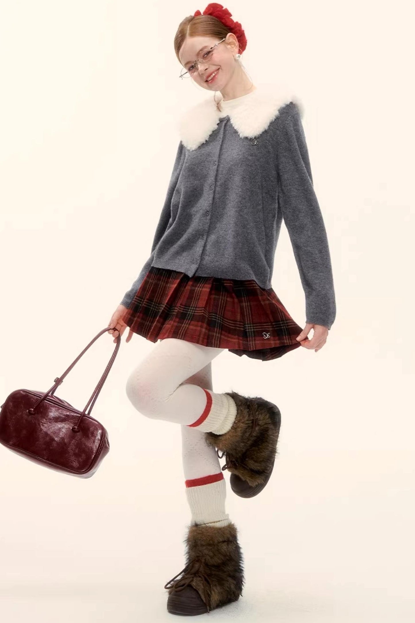 Wool Detachable Fur Collar Cardigan