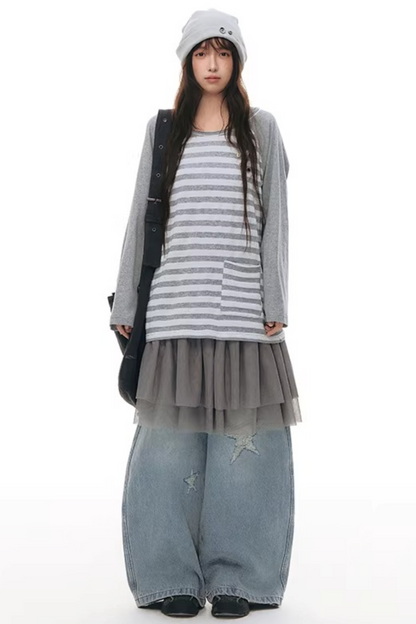 니트 패치워크 베스트 원피스