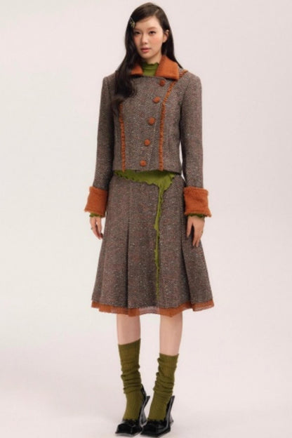 Vintage Wool Herringbone Coat Skirt Set-Up