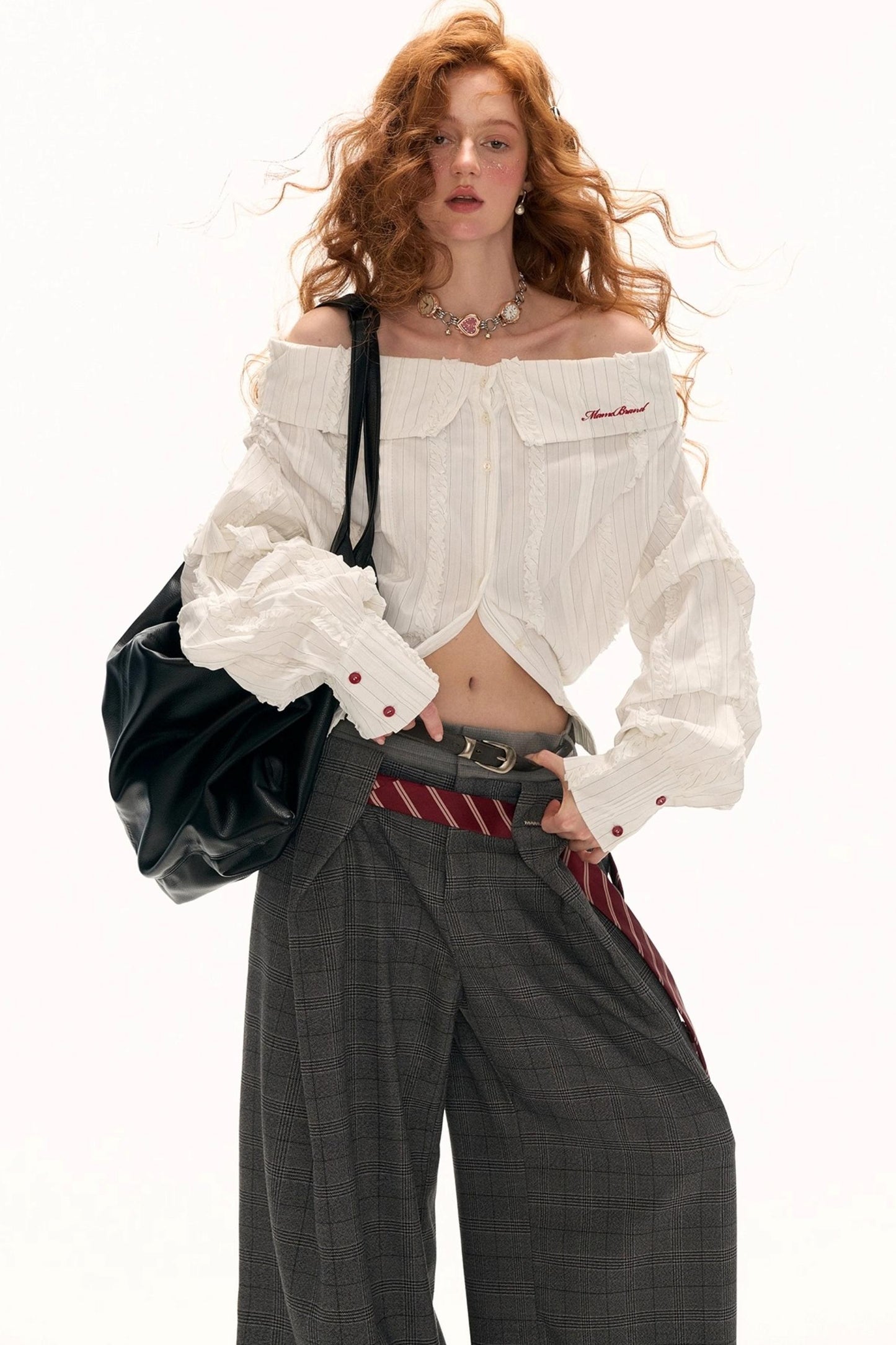 Layered Slanted Shoulder White Shirt