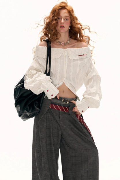 Layered Slanted Shoulder White Shirt