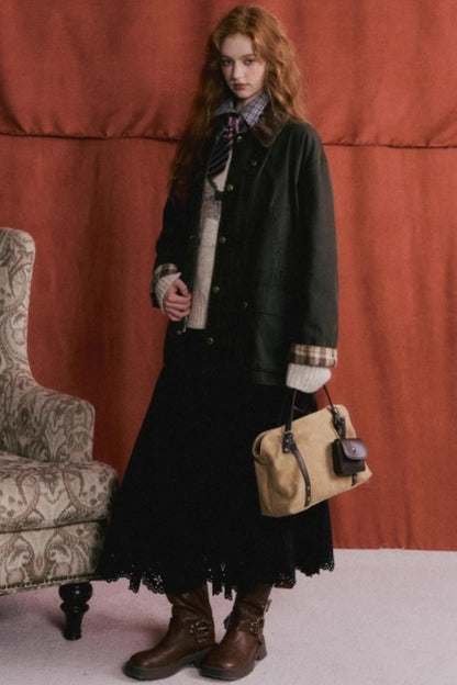 Pleated Suede Lace Skirt