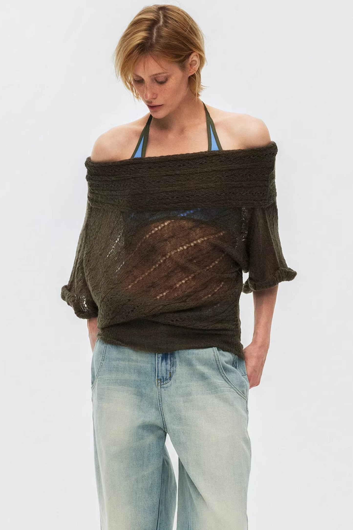 One-Shoulder Hollow Knit Sweater