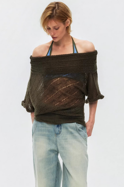 One-Shoulder Hollow Knit Sweater