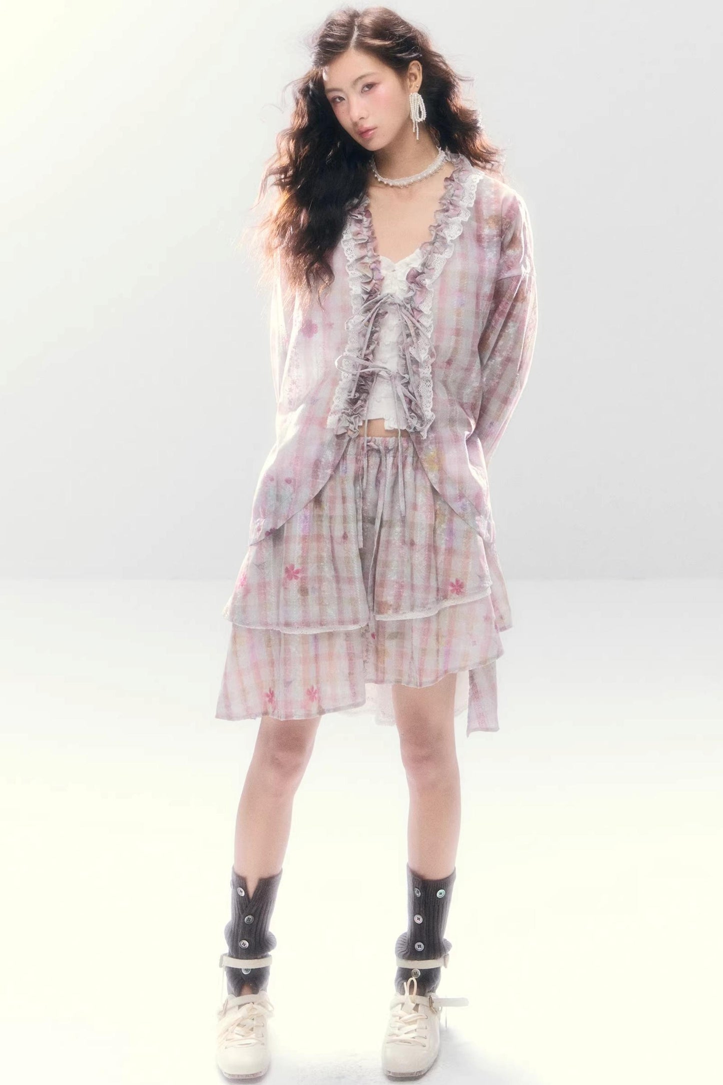 Lace-Tie Cotton Cardigan Matching Set