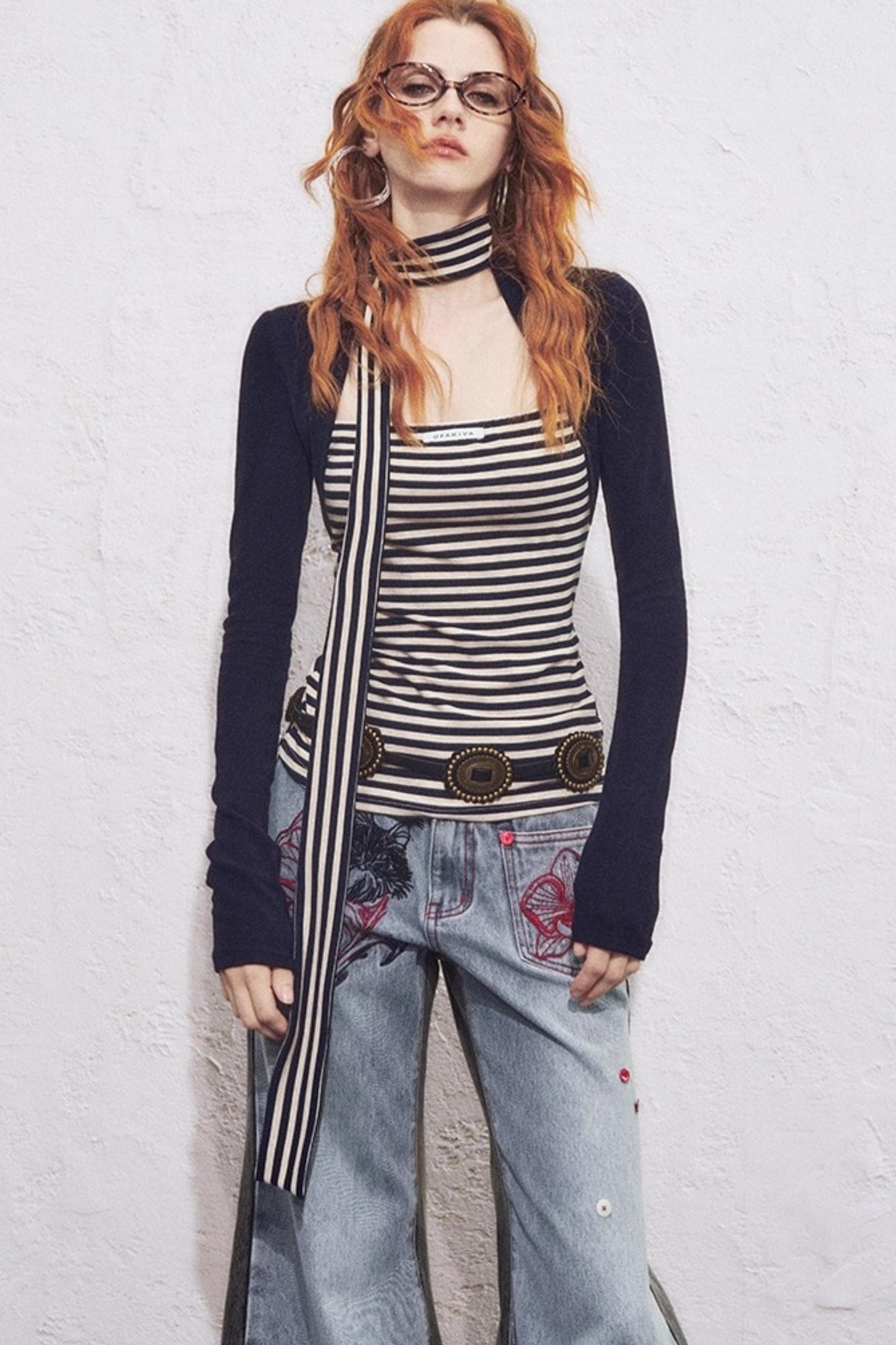 Fake Two Slimming Striped Knit Top