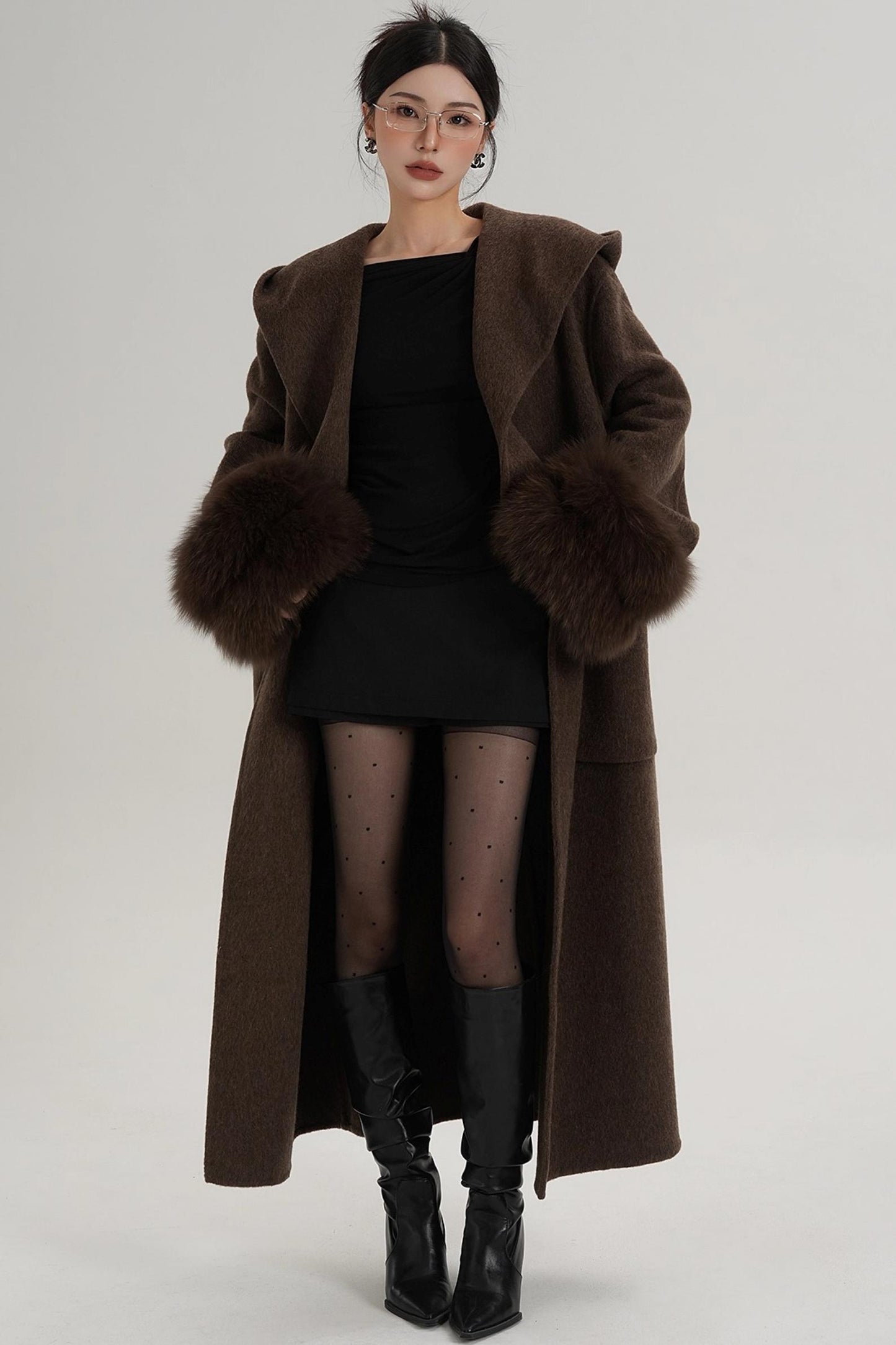 Fox Sleeve Wool Coat