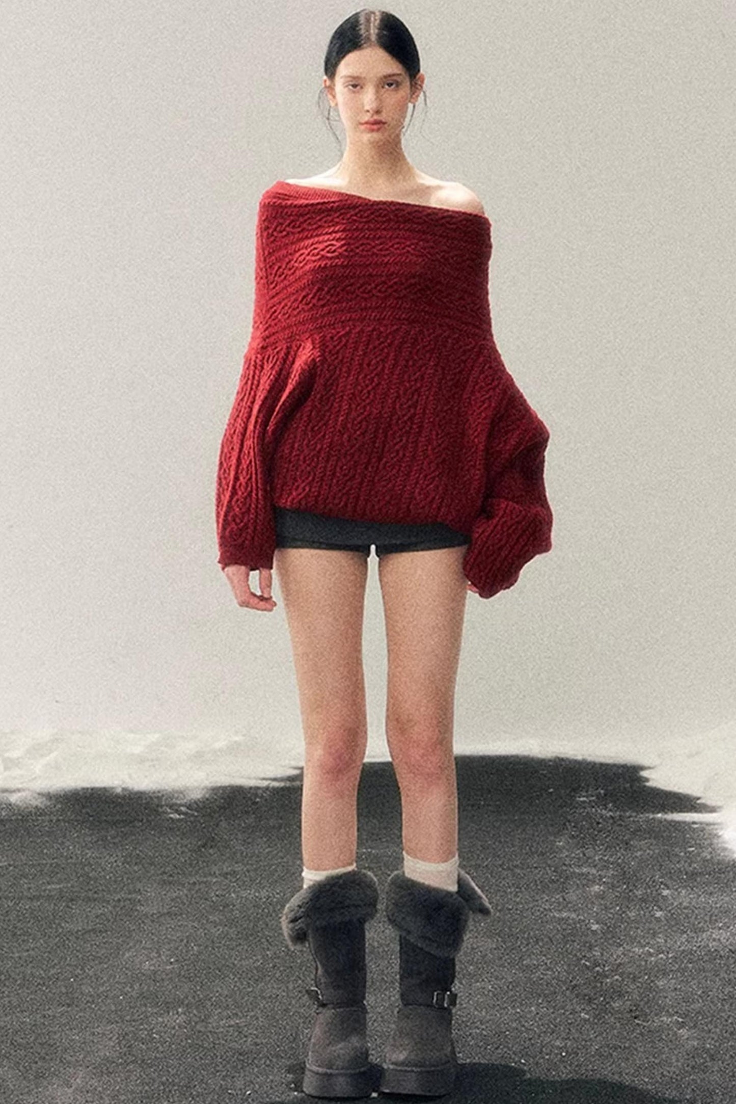 American Off-Shoulder Cable Sweater