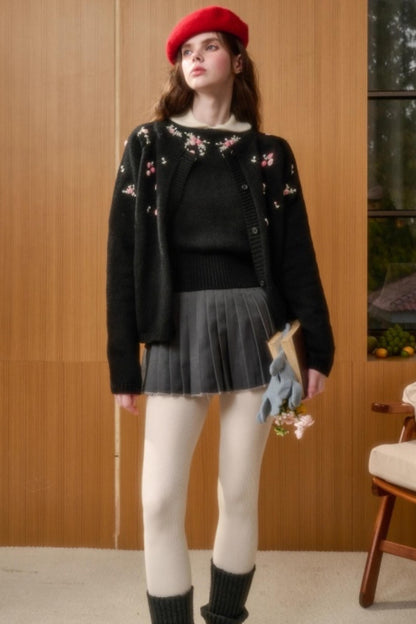 Hand-Embroidered Wool Cardigan