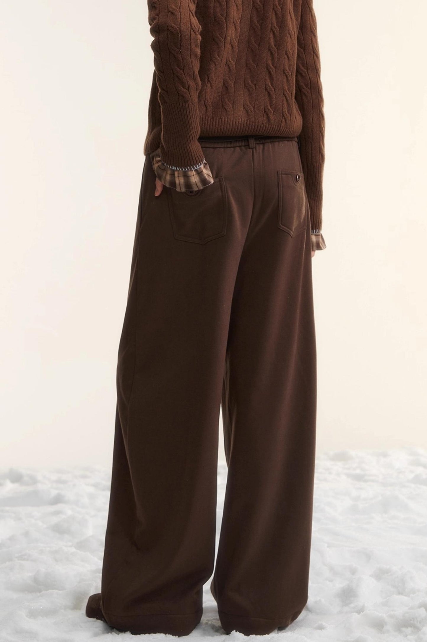 Plaid Fleece-Lined Wide-Leg Pants