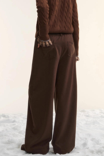 Plaid Fleece-Lined Wide-Leg Pants