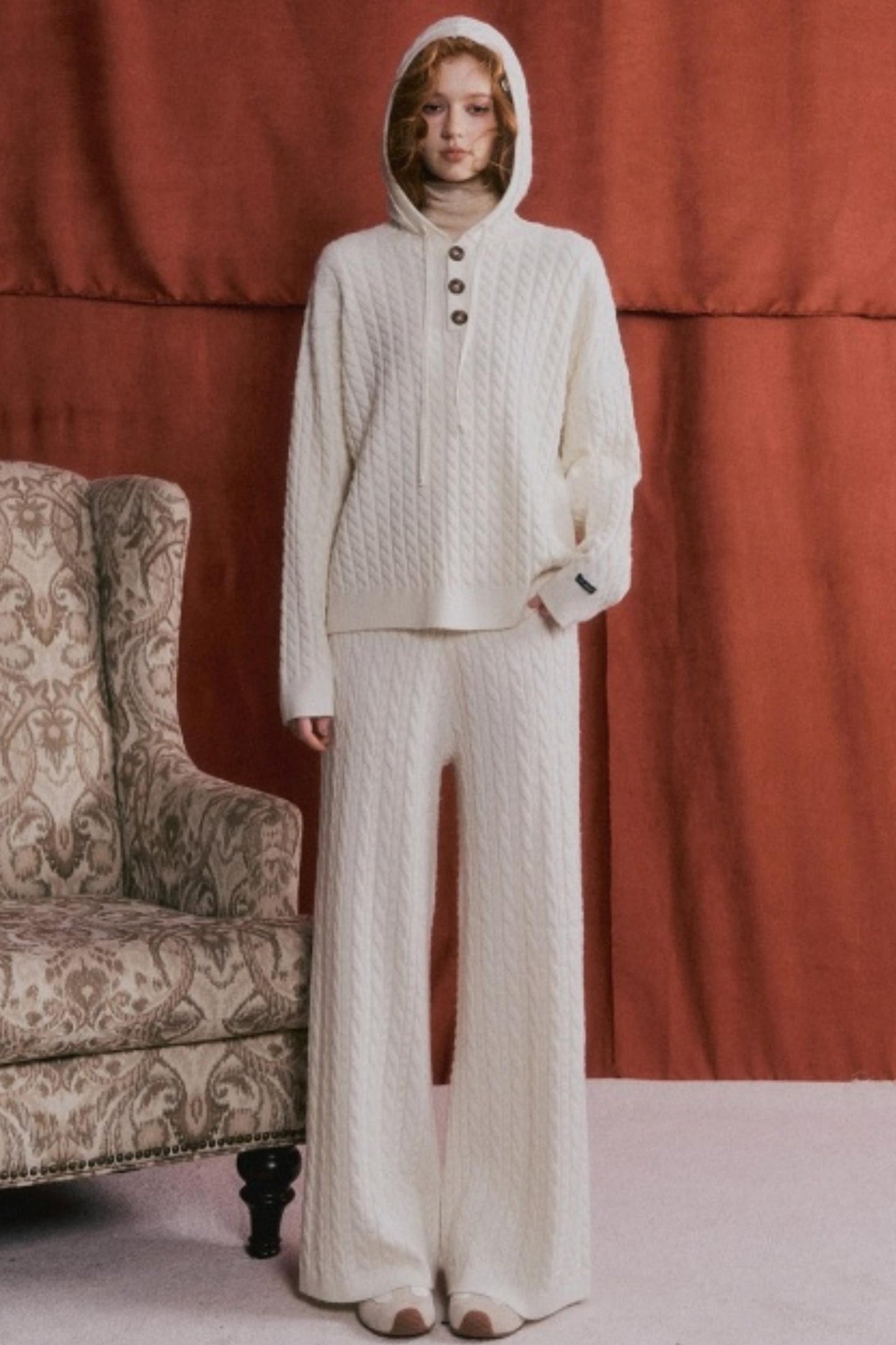 Wool Blend Hooded Knit Set-Up