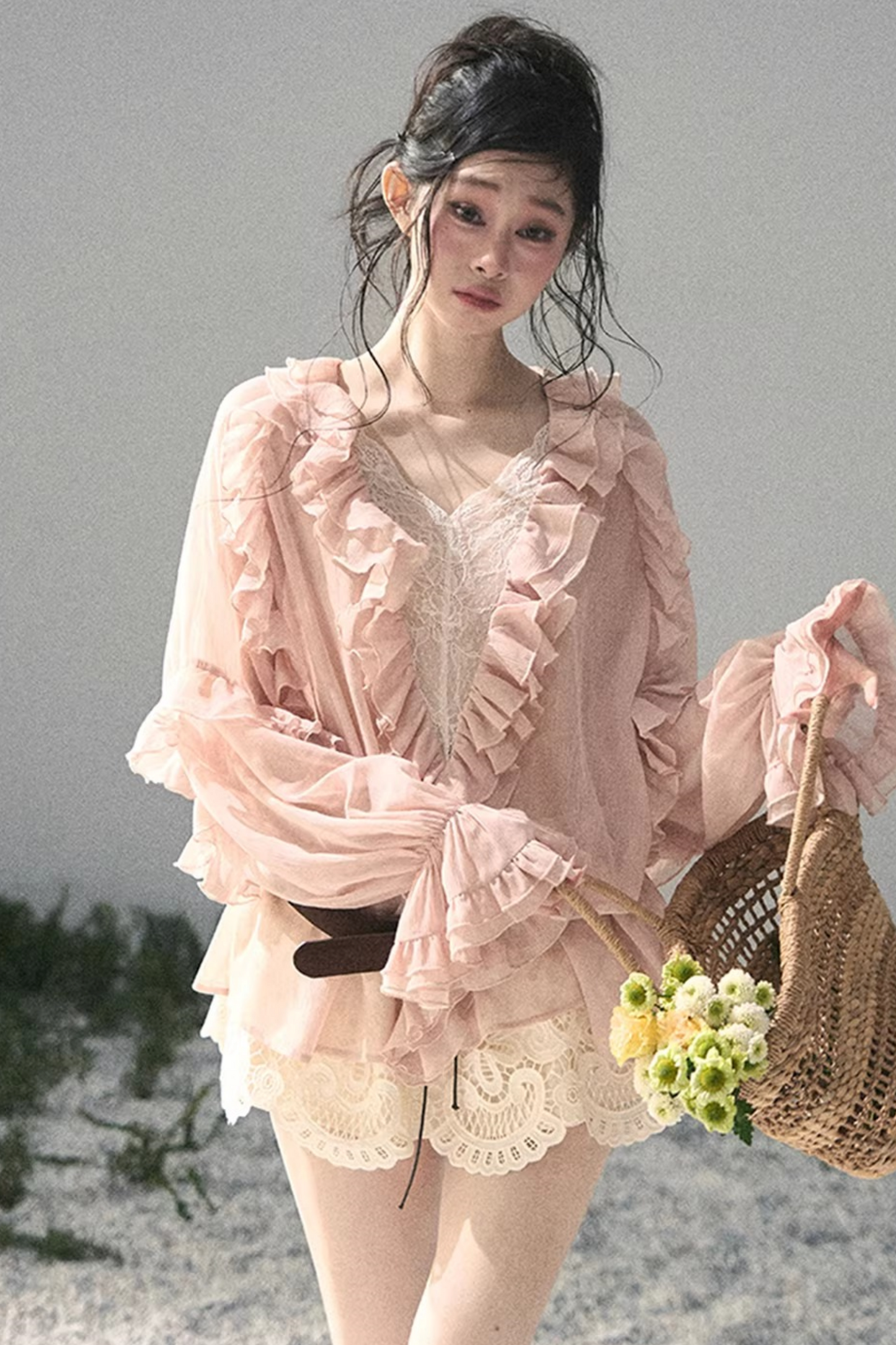 Floral Hollow-Out Puffy Skirt