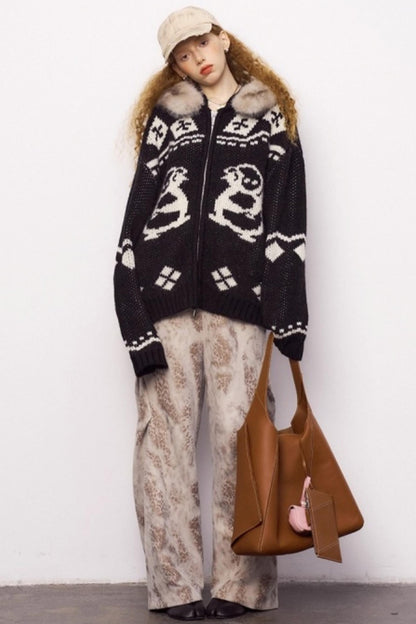 Detachable Fur Collar Knitted Cardigan