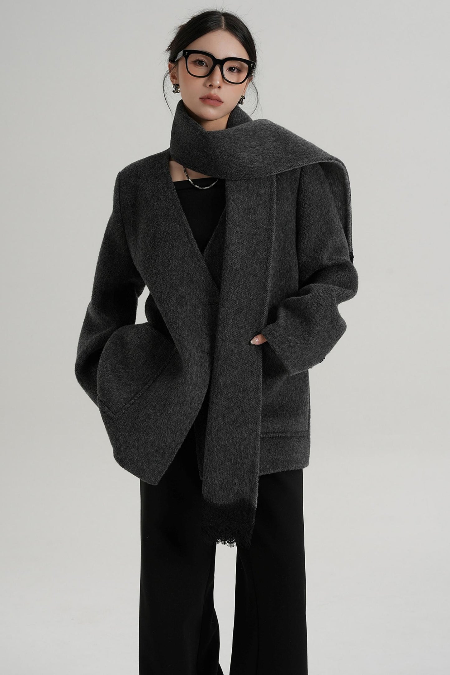 Scarf Patchwork Lace Woolen Coat