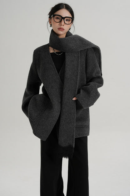 Scarf Patchwork Lace Woolen Coat