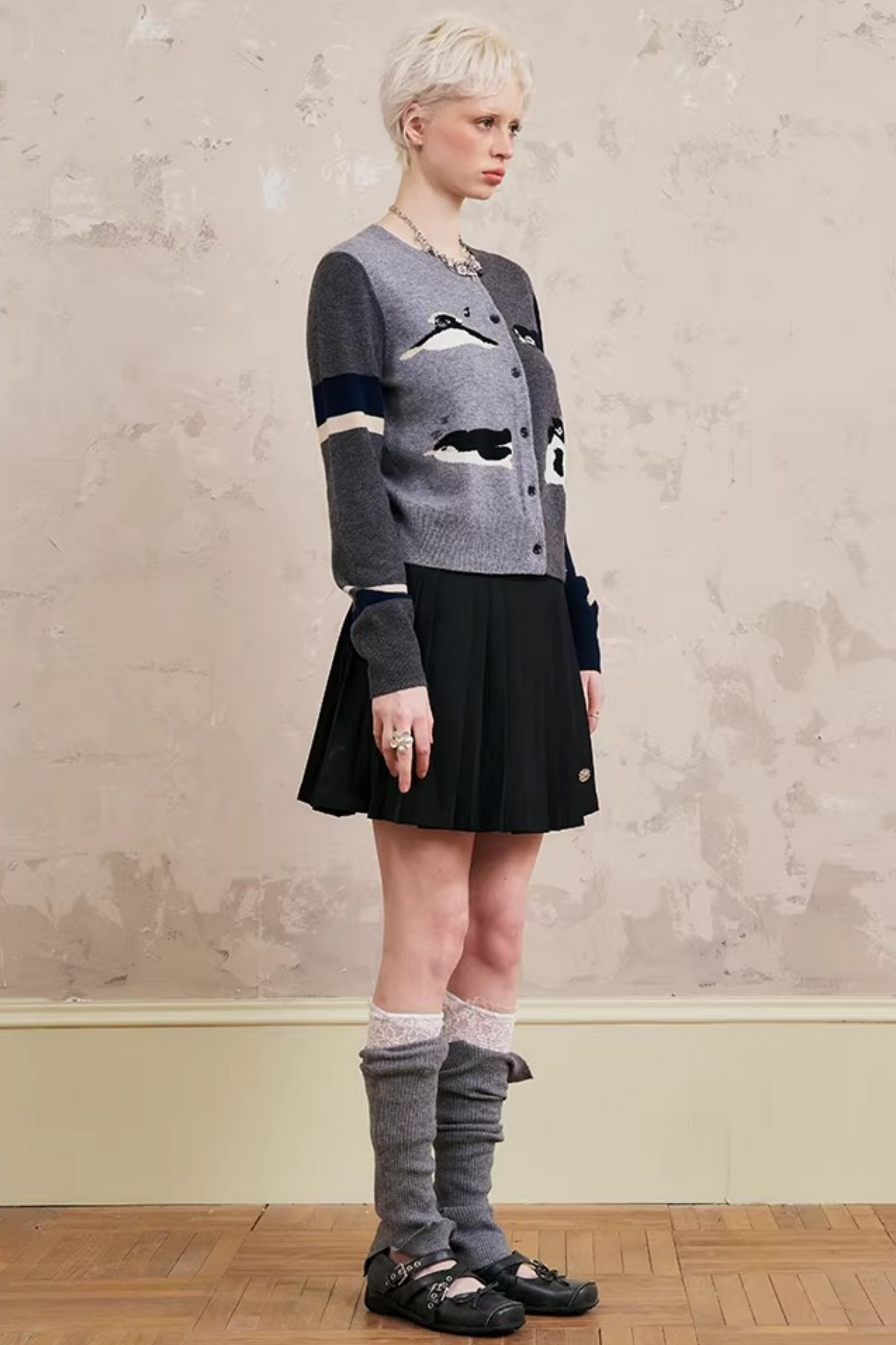 Lace-Up Turn-Down Collar Sweater Matching Set