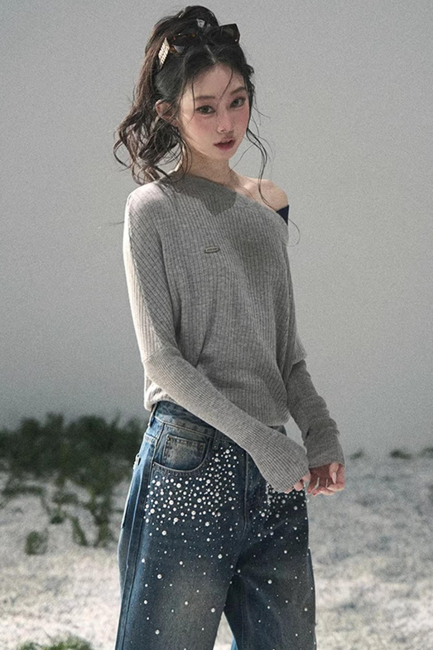 The Ashes Schulterfreies Strick-Oberteil