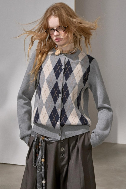 Retro Diamond-Pattern Knit Top