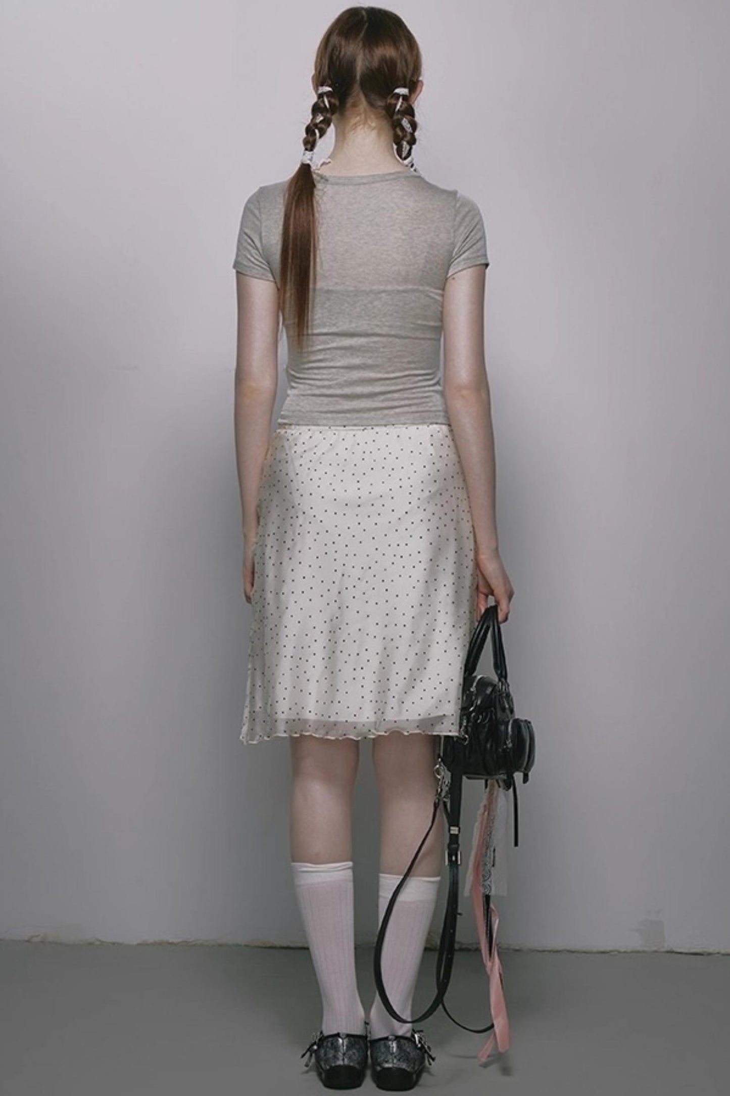 French Polka Dot A-Line Chiffon Skirt